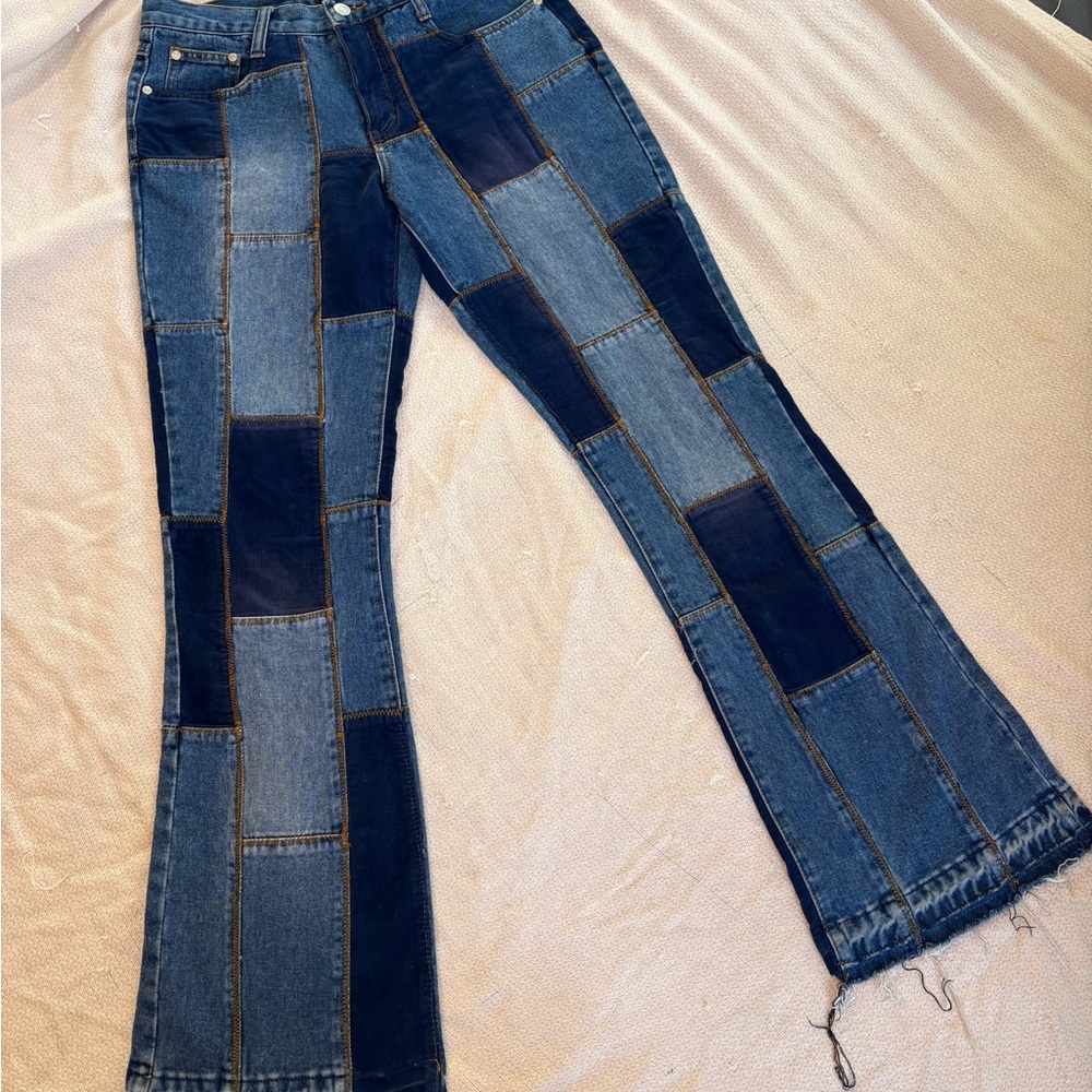Patchwork Blue Denim Jeans